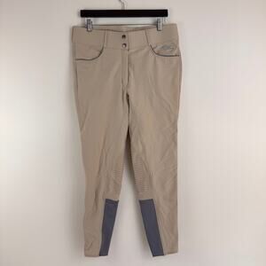 OEQ Oak Equestrian Riding Pants Women's Size 32 Tan Fitted Tight Silicone Grip
